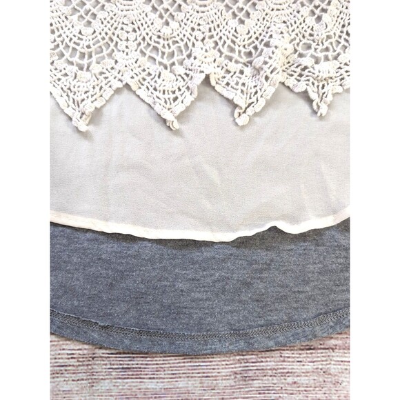 Eyeshadow Brand Women's SMALL Ivory Lace Crochet Top, Gray Long Sleeve Tee Boho - Picture 11 of 14